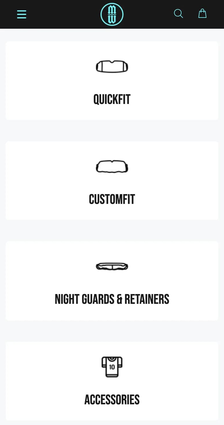 Mouthguard Shop homepage on a phone