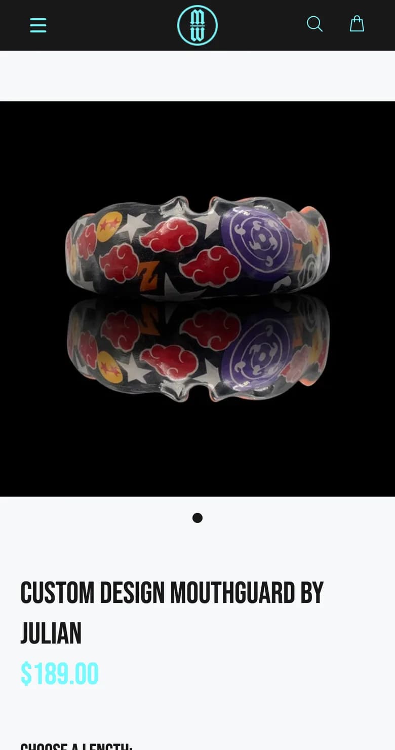 Custom mouthguard product page on a phone