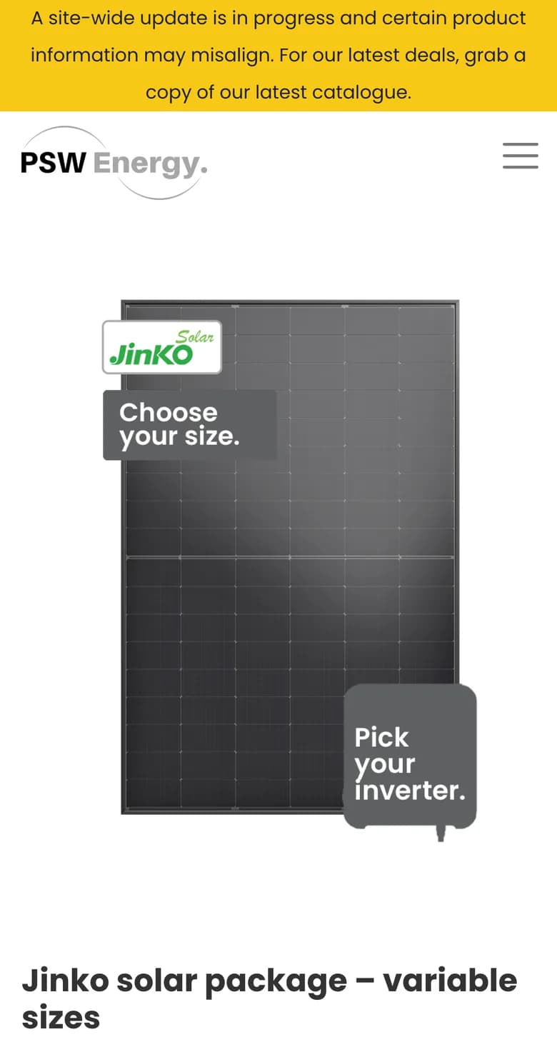 Jinko solar package product page on a phone